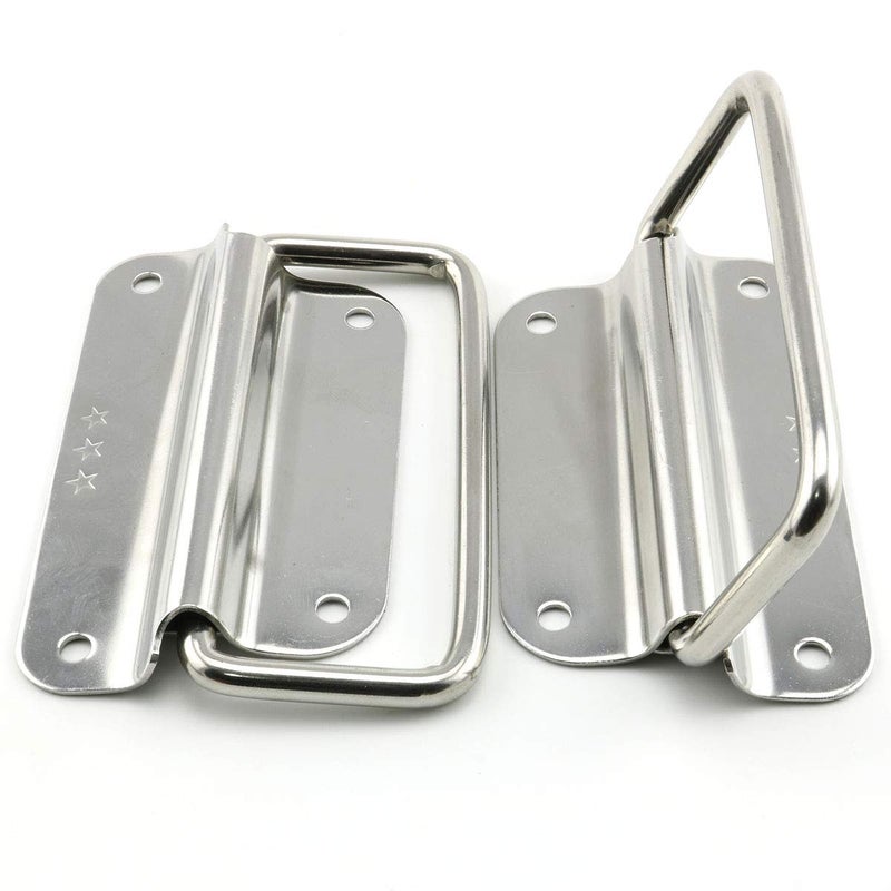 Lind Kitchen 2pcs 4 Inch Pull Ring Handle 304 Stainless Steel Foldable Boat Hatch Latch Cabinet Lifting Ring Pull Handle - Image 1